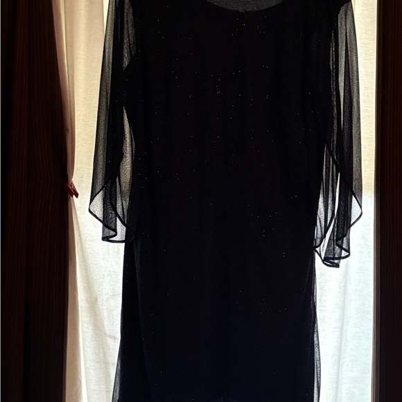 MSK Dark Navy, 3/4 Sheer Sleeve Dress with Sheer Overlay, - Picture 1 of 5
